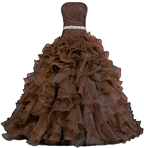 Vzorayi Women's Strapless Ruffled Organza Ball Gown Formal Prom Dresses