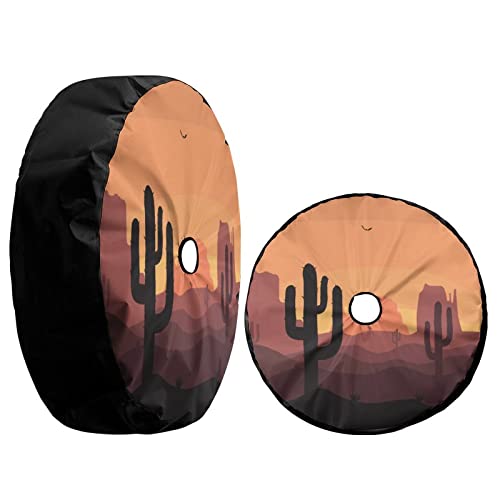 Image of Desert Sunset Cactus Spare Tire Cover with Backup Camera Hole Wheel Tire Cover Fit Trailer, RV, SUV and Many Vehicle 17inch