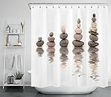 LB Zen Stones Shower Curtain Rocks on Ocean Water Shower Curtains for Bathroom Oriental Spa Peaceful Bath Curtain Set Waterproof Fabric with Hooks, 72W x 72H