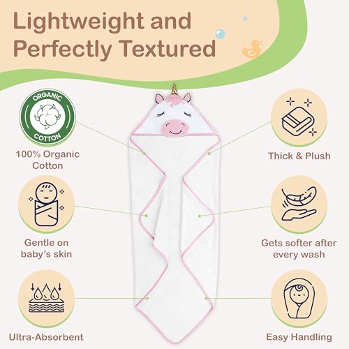 Image of OEKO-TEX 100% Organic Cotton Baby Toddler Bath Towel Ultra-Soft 33x33 in