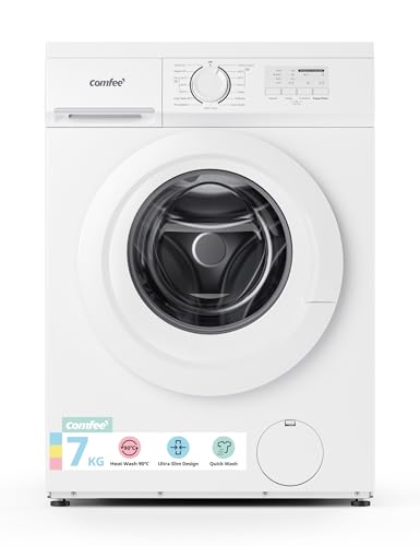 Comfee‘ Freestanding Washing Machine,7KG Load,Heat Wash 90℃,Ultra Slim 400mm,Quick Wash,15 Washing Programs with 1200RPM,White-CFE10EW70/W