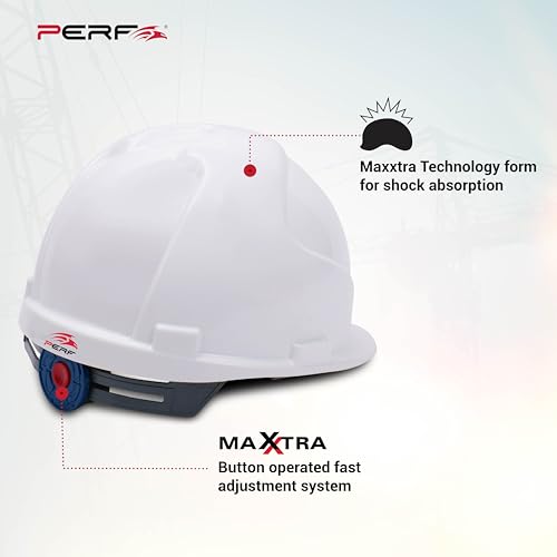 Image of PERF Safety Helmet for Construction & Outdoor Work|Easy 3D Fitting System for Any Head Size|Lightweight|4-Point Support, Easy Impact Absorption Sweatband|Maxxtra|White