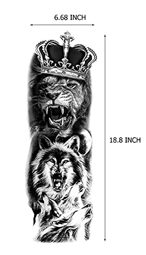 Kotbs 6 Sheets Realistic Lion King Long Full Temporary Tattoos For Women Men Kids Adults, Large Wolf Animal Fake Temporary Tattoo Sleeves Waterproof Leg Arm Temp Tatoos Fake Tattoos #TOP2
