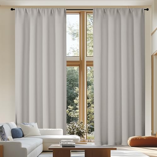 Simplebrand Ava Natural Blackout Curtains for Patio 108 Inches Long 2 Panels Set, Solid Thermal Insulated Room Darkening Rod Pocket Window Treatment Curtains Blackout Drapes, W50 x L108 Inch, Natural
