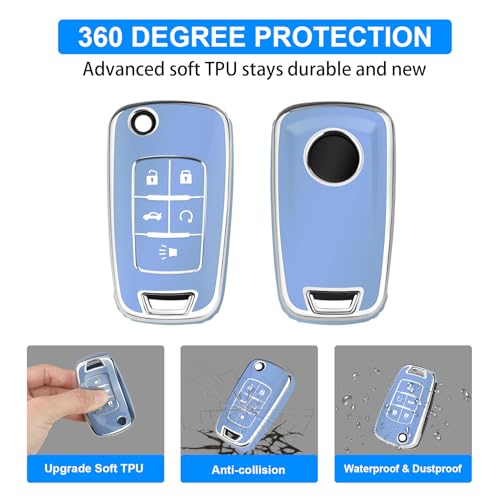 Image of QBUC for Chevy Key Fob Cover with Keychain Fit for Chevrolet Equinox Buick Camaro Cruze Malibu Impala Sonic Full Protection (Silver /Blue)
