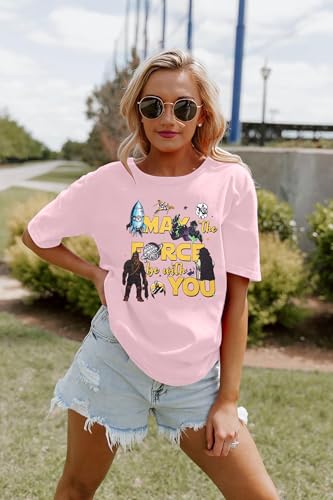 Image of FRYAID Women May The Power Be with You Graphic T Shirt Short Sleeve Casual Tops Summer Fun Vacation Shirt Soft Casual Fit