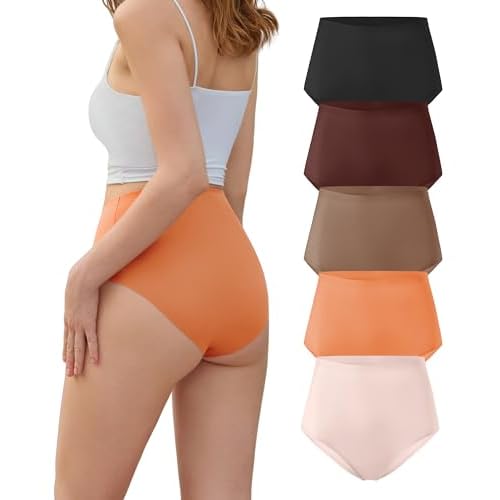 DEANGELMON Womens Seamless Bikinis Underwear High Waist Comfort Briefs Invisible No Show Panties Full Coverage Cheeky Romantic Rose - 5 Pack Small