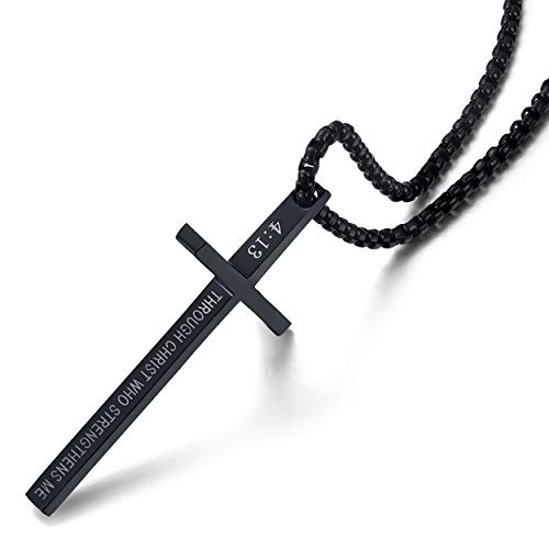 Rehoboth Stainless Steel Cross Pendant Necklaces for Men Women Bible Verse Philippians 4:13 I Can Do All Things 24 Inch Chain2