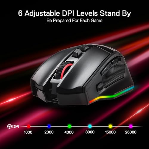 Redragon M813 PRO 3-Mode RGB Gaming Mouse with 4D Dual Mode Scroll Wheel, Optical Ergonomic Gamer Mouse with Max 26,000DPI, Pro Precision Sensor 3395, 7 Macro Buttons, Software Supported - Image 6