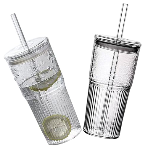 La mejor comparación de Cazos para leche - los preferidos. 47 2 piezas Cazas de vidrio con tapas y pajitas de vidrio Copa de vidrio transparente tazas de té de burbujas a rayas Jugo Glass Leche Cazas para beber 600 ml, taza de café de...