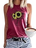 Sunflower Graphic Tank Top for Women Summer Sleeveless Tee Shirt Cute Flower Vase Graphic Loose Nove