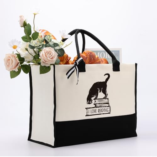 EDCTO Canvas Tote Bag, Cotton Canvas Tote Bag, Library Canvas Bag, Birthday Gifts for Women Bookworm Book Reader Book Lover, Canvas Tote Bags for Women, Womens Weekend Bag, I Love Reading3