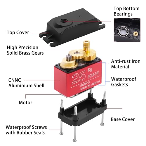 QIQIAZI Servomotor 25KG,2 Stücke Servo Digital Metal,Servo Motor Digitaler Servomotor RC Servo 180° für RC Flugzeug Hubschrauber/RC Auto Boot für Arduino