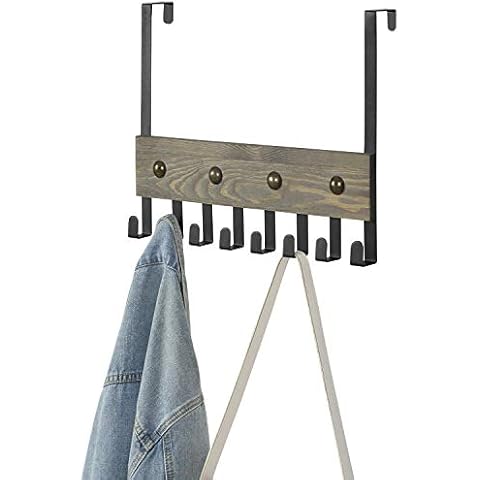 MyGift Gray Barn Massivholz über der Tür Badezimmer Handtuchhaken Haken Rack Cover