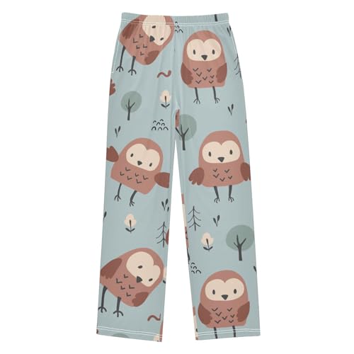 Cute Owl Boys Pants Boys Athletic Pants Long Pant for Boywith Pockets Wide-Leg Size 6-14Y