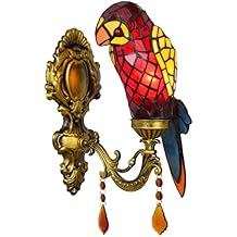 Tiffany Parrot Wall Sconce Lamp LED Red Yellow Stained Glass Mirror Front Light Fixture Hallway Corridor Aisle Balcony Entrance Bathroom Bedroom Bedside Study Wall Light Vanity Light,Red