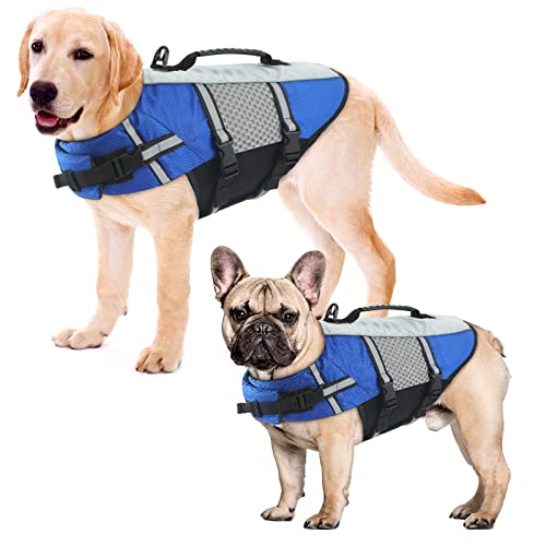 ALAGIRLS Dog Swim Vest Ripstop Dog Life Jacket, Puppy Swimsuit with Rescue Handle, Doggy Safety Lifesaver Cat Life Vest for Boating, Dog Water Flotation Vest Summer Beach accessories, Upgraded-Blue XS