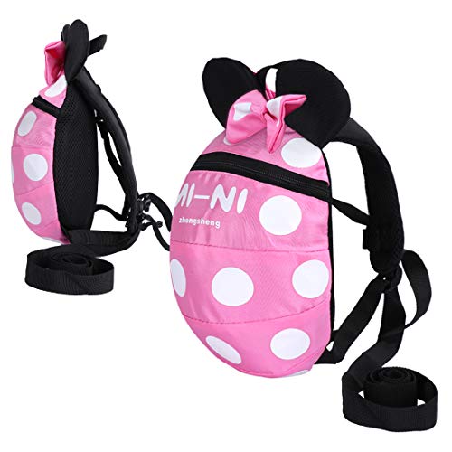 Baby Toddler Leash Baby Leash Backpack Little Kid Boys Girls Anti-Lost Travel Bag Harness Reins Cute Cartoon Backpacks with Safety Leash for Baby Backpack Leash for Toddlers 1-5 Years (Pink)