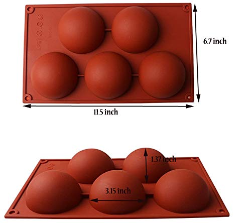 5 Large Half Hole Circle Semi Ball Chocolate Dessert Mold BPA FREE Silicone Cavity Globe Candy Mold Kitchen Baking Pan (1)