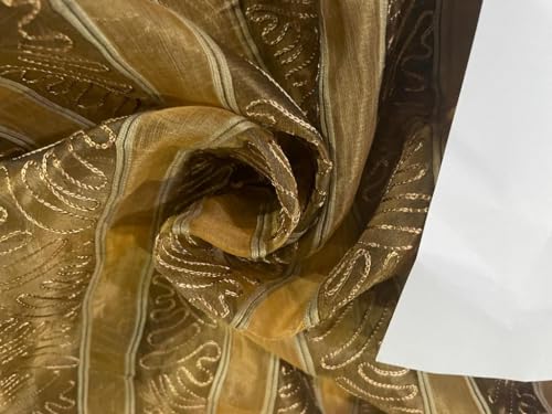 Organza de soie à rayures brodé or | Donnez vie à vos rêves