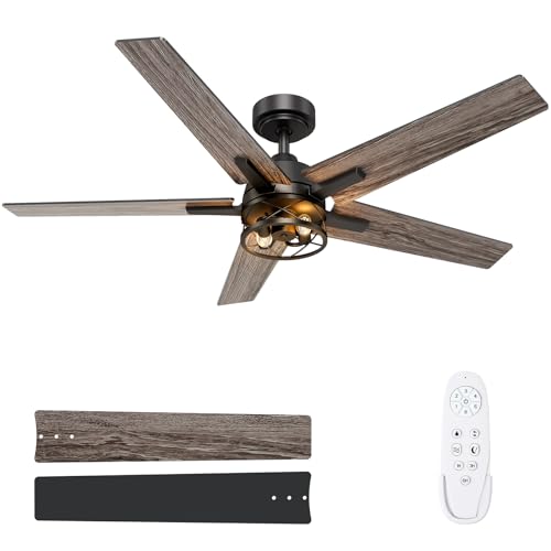 Image of 52 Inch Black Caged Ceiling Fans with Lights and Remote, No Light Bulbs