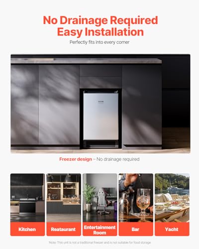 Image of VEVOR Undercounter Built-in Ice Maker, 15 Lbs /Day Under Counter Ice Maker Machine with Reversible Door Stainless Steel, Freestanding Ice Maker for Commercial Home Kitchen, No Drain Required