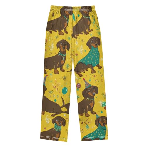ZZXXB Dachshund Happy New Year Balloon Boys Long Pants Soft Trousers Elastic Waist Kids Lounge Bottoms with Pockets S-XL2