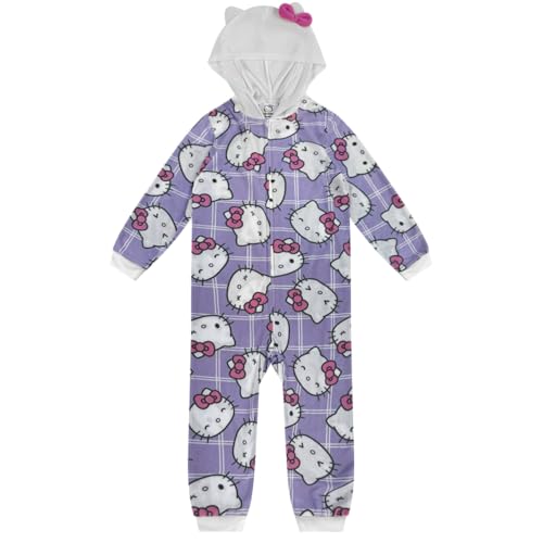 Hello Kitty Kids Onesie Pajamas - Girls Long Sleeve Zip Up Hooded Blanket Sleeper - One Piece Costume - Official License
