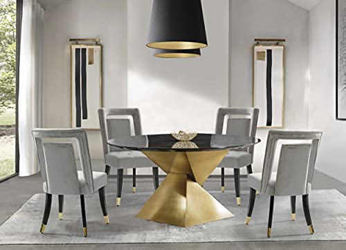 Iconic Home Elsie Dining Side Chair Velvet Upholstered Nailhead Trim Seat Espresso Finished Gold Tip Tapered Wood Legs Modern Transitional (Set Of 2), Silver #TOP7