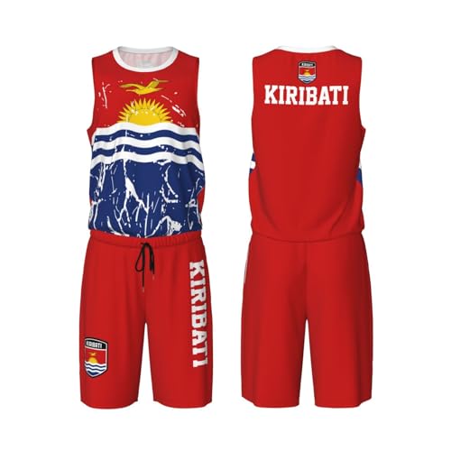 Kiribati Flag Grain (1) Basketball Jersey Uniform Suit for Men Adults Training Athletic Set