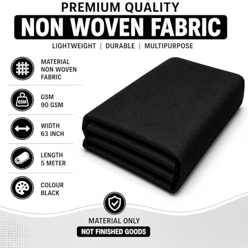 Image of Non-Woven Fabric 90 GSM | 63 Inch (160 cm) Width | 5 Meter Length | Multipurpose Fabric for Bag Making, Lining, Craft & Home Utility | Durable, Easy to Clean & Reusable | Black