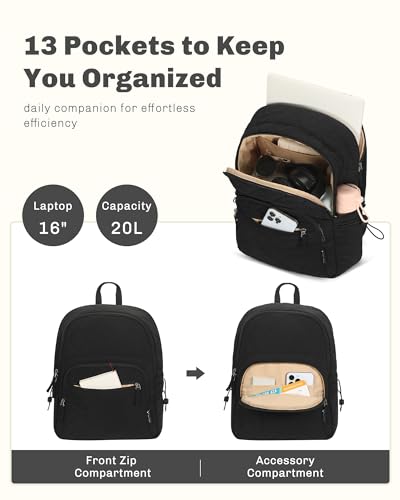 Hynes Eagle Travel Laptop Backpack Quilted College Backpack for Women Puffer Casual Daypack Personal Item Bag for 16 Inch Classic Black4