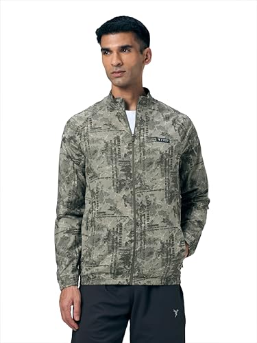 Image of TECHNOSPORT Men's Slim Fit All Over Print High Neck Jacket With TS-Flexi for Gym, Training, Winterwear