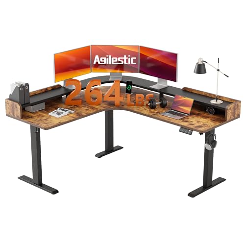 Agilestic L Shaped Standing Desk, Corner Desk with Monitor Shelf, Adjustable Height Gaming Table,...