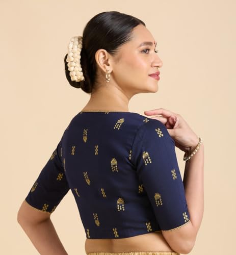 Image of Studio Shringaar Women's Handloom Cotton Silk Readymade Saree Blouse
