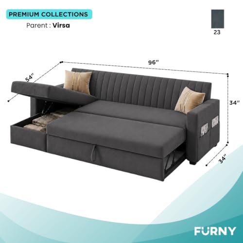 Image of CASASTYLE Kyagar 6 Person Seating LHS L Shape Sofa with Pull Out Bed & Storage Lounger | Premium Soft Velvet Suede Fabric | Comfort Cushions | Ideal for Living Room, Hotel & Office (Dark Grey)