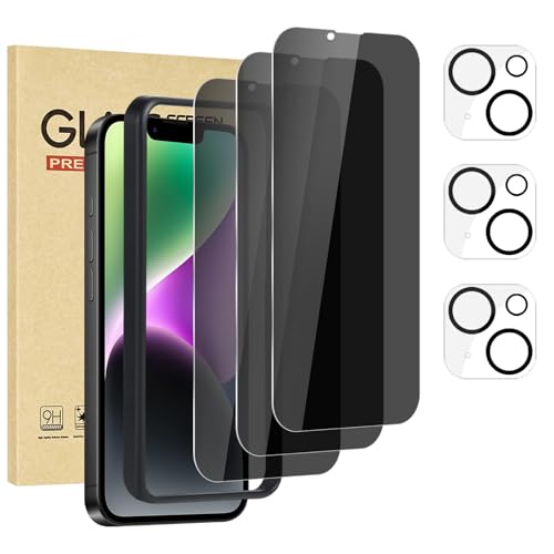Protecteur d'écran anti-espion iPhone 14 Plus en verre trempé 9H et protection d'objectif