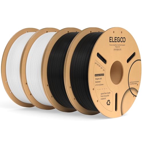 Image of ELEGOO PLA Plus Filament 1.75mm Black & White 4KG, PLA+ Tougher and Stronger 3D Printer Filament Dimensional Accuracy + /- 0.02mm, 4 Pack 1kg Spool(2.2lbs) Fits for Most FDM 3D Printers