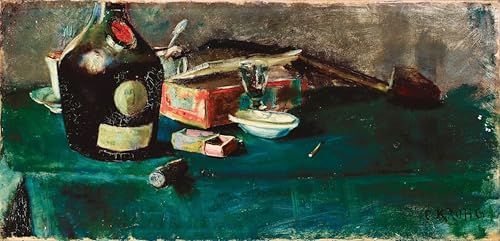 Cuadro bodegón con una botella de Dom Christian Krohg en lienzo decorativo de 60x90cm