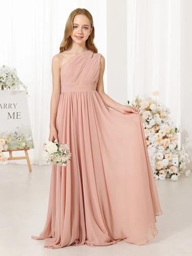 JISISANG One Shoulder Flower Girl Wedding Junior Bridesmaid Chiffon Dresses A Line Sleeveless Princess Dress3