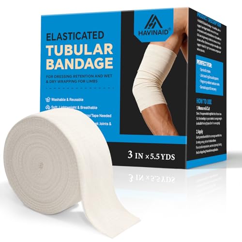 Image of Latex-Free Elasticated Tubular Support Bandage with Stockinette Fabric, Breathable Tubular Compression Sleeve for Joint & Tissue Support on Arms, Knees, Legs (3 inch x 5.5 Yards) Size D
