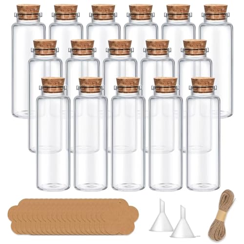 Yagaspantery 16pcs 40ml Petite Bouteilles en Verre, bouteilles de souhaits,Pot a Epices avec bouchons en liège pour mariages ou anniversaires,la décoration de DIY