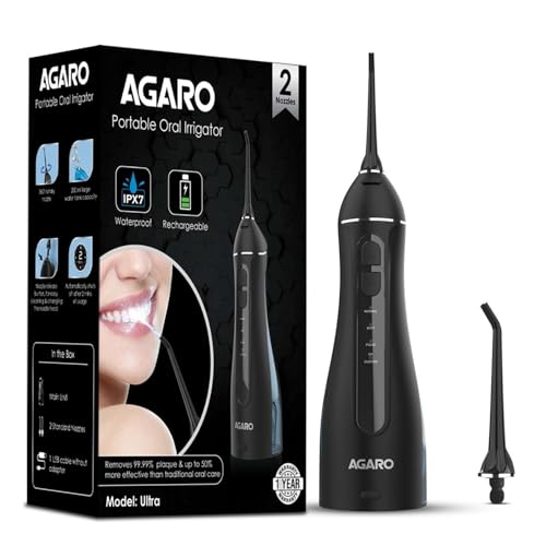 Image of AGARO Ultra Oral Irrigator, Portable, Cordless, Rechargeable, 4 Cleaning Modes, IPX7 Waterproof, 200ml Water tank, Flossing at Home & Travel, Black