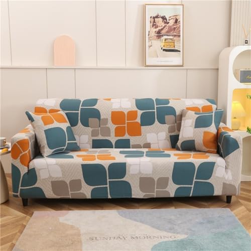 Funda Sofa 3 Plazas Azul Naranja General Funda De Sofá Elástica En Spandex,Anti Gatos Arañazo Y Perros Mascotas,Antideslizante Protector Sofa,Adecuado para Sala De Estar