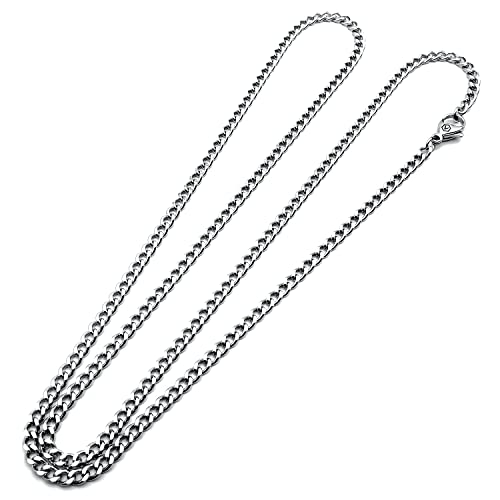 VENICEBEE® Best Stainless Steel Chain Medical Grade 316L Surgical Metal Curb Cuban Link 24" INCHES 3.3MM Wide Perfect Chain 24 inch + Pouch - HYPOALLERGENIC LEAD-FREE METAL2
