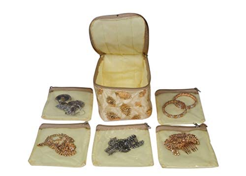 Image of Makeup Pouches Necklace Earrings Cosmetic Vanity Storage Box Jewellery Organizer Toiletry Organizer Pouch For Women Set of 10 Colour- Gold
