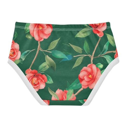 Cotton Toddler Girls Underwear Watercolor Red Camellia Flowers Green Little Girl Panties Flower Undies Kids Briefs 2t2