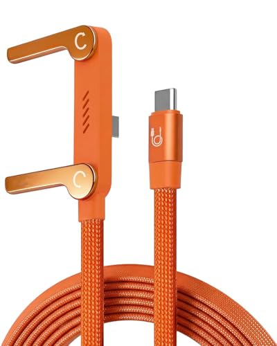 Wefly 2 in 1 Cable with Invisible Stand, USB C to USB C 240w Fast Charging Braided Cord and Phone Stand Compatible with 1Phone,Sam/sung and Android Phone,Type C PD Charging Cable Orange