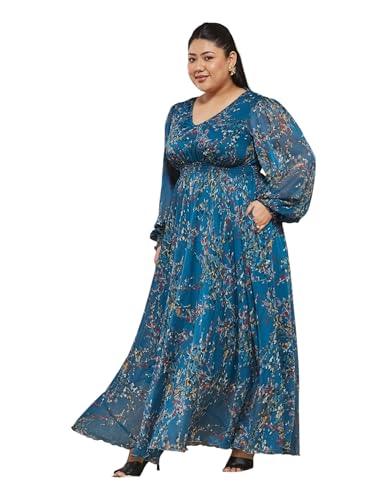 Image of Miss Chase A+ Women's V-Neck Three-Quarter Sleeve Floral Wrap Chiffon Midi Dress