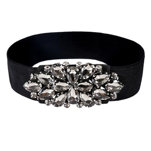Dorchid cinturones elástico Stretch Diseño de flores de cristal de las mujeres de ancho cinturón
